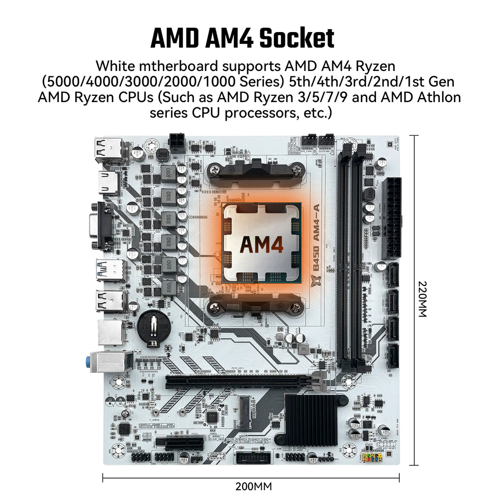 MACHINIST B450-AM4-A Motherboard Compatible with AMD AM4 Socket Ryzen 1-5th CPUs DDR4